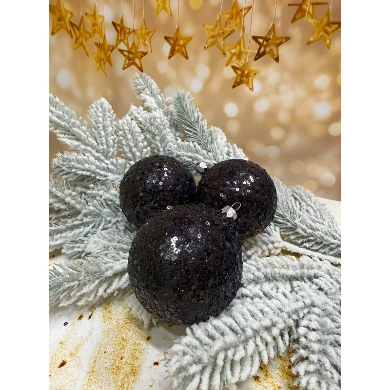 Набір ялинкових куль «Паєтка» 80 мм стиль і затишок для вашої ялинки 6 шт Чорний