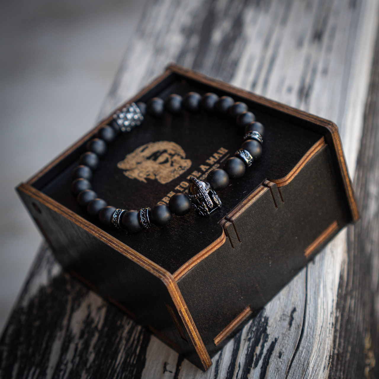 Браслет чоловічий із натурального каменю WARLORD чорний, фото 1