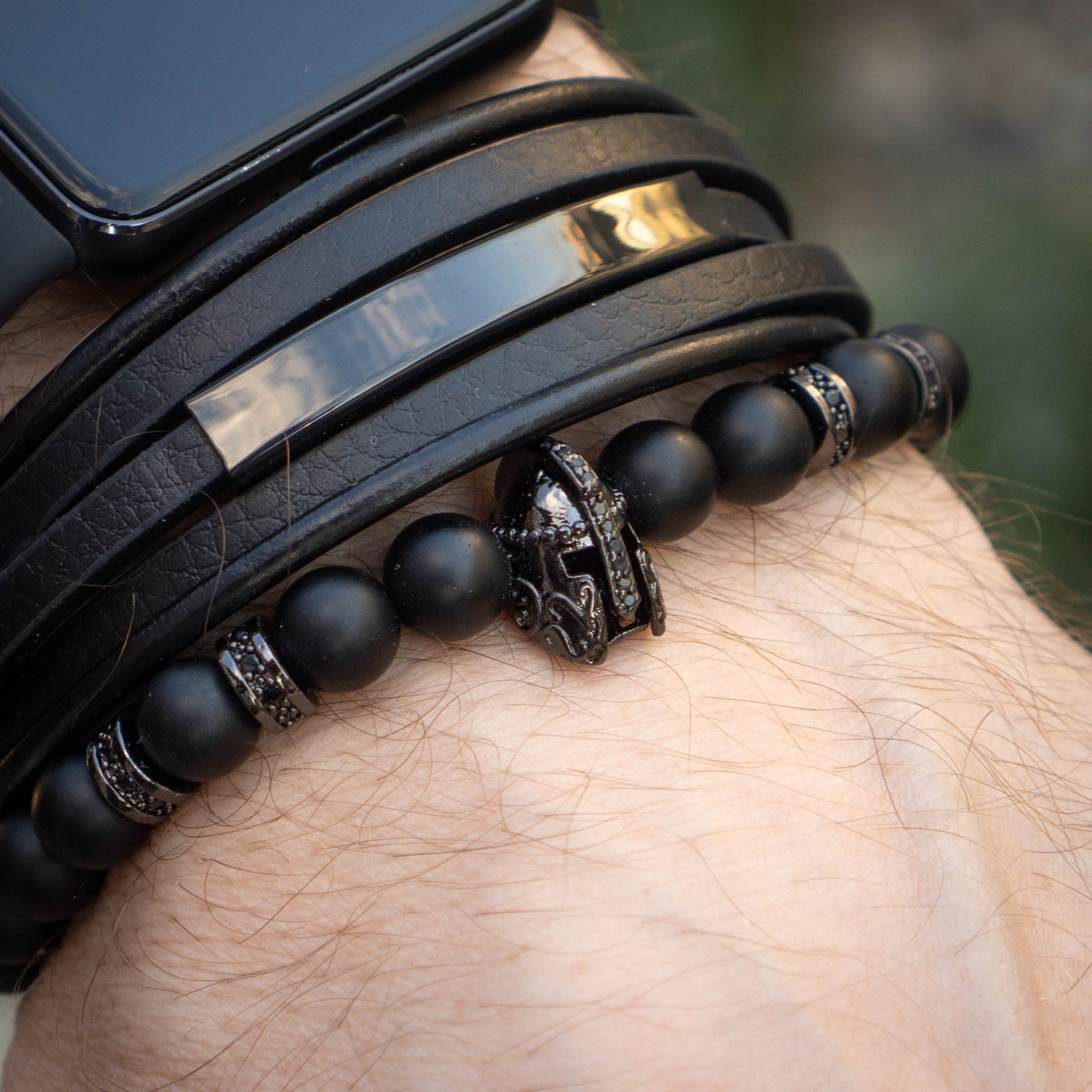 Браслет чоловічий із натурального каменю WARLORD чорний, фото 1