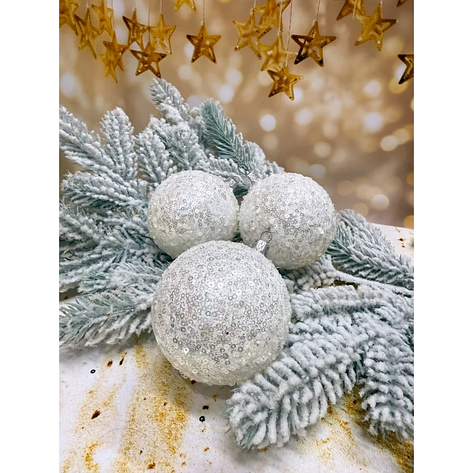 Набір ялинкових куль «Паєтка» 100 мм стиль і затишок для вашої ялинки 6 шт Білий, фото 1