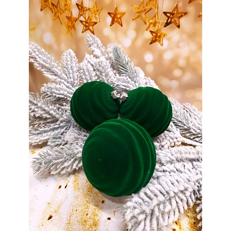 Набір ялинкових куль «Хвиля» бархат  80 мм стиль і затишок для вашої ялинки 6 шт Смарагдовий, фото 1