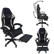 Крісло комп’ютерне / геймерське з підставкою для ніг Bonro B-945 біле з 2 подушками, регулюванням висоти сидіння та нахилу спинки, фото 2