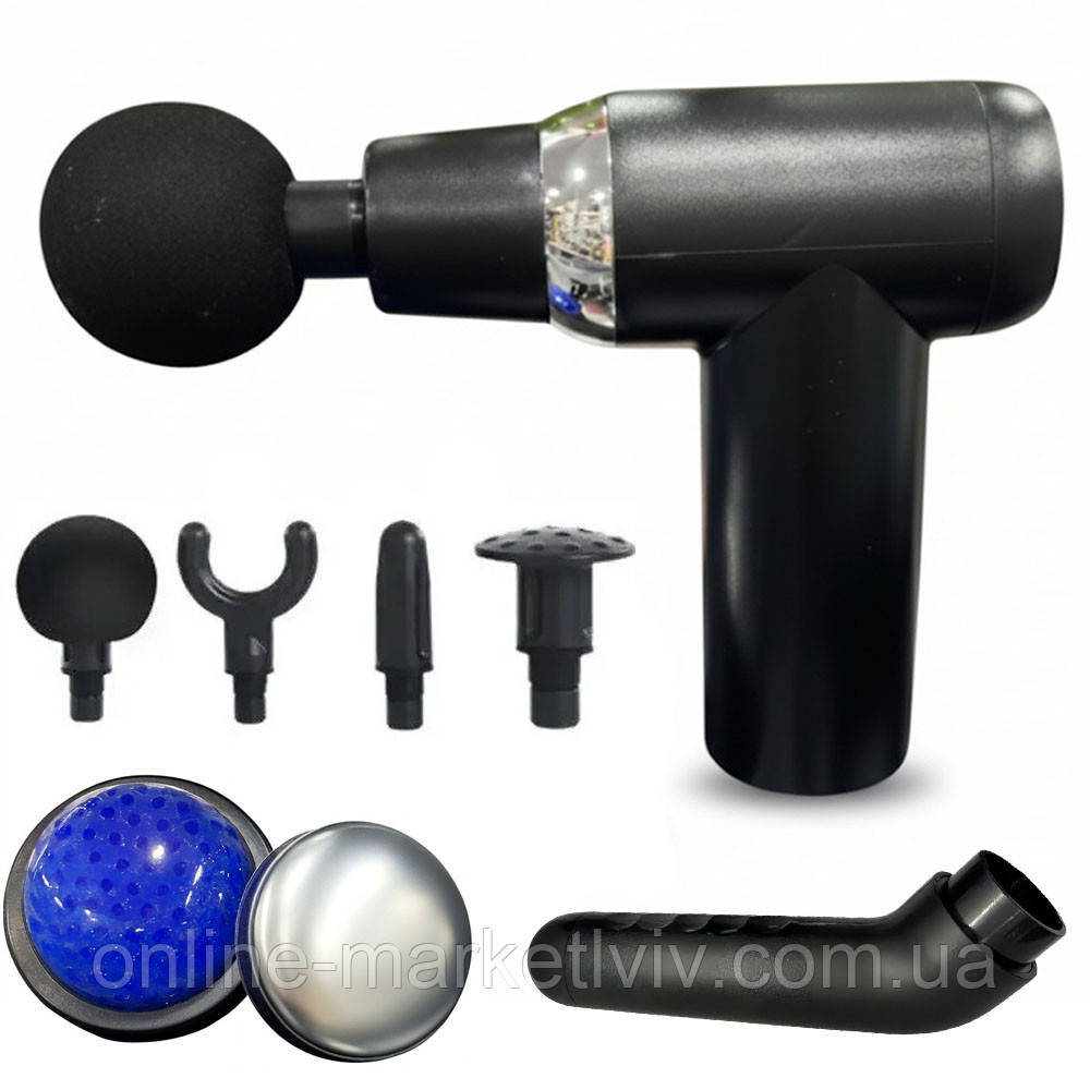 Перкусійний масажер для тіла з 6 насадками, 1800мАч, USB / Ударний масажер акумуляторний / Ручний вібраційний масажер, фото 1