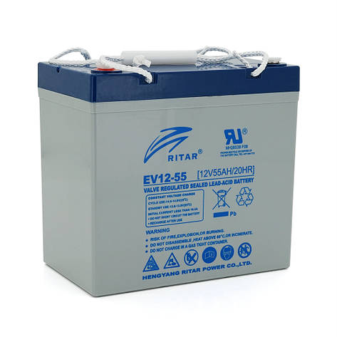 Тяговый аккумулятор RITAR EV12-55,12V 55Ah, M5 ( 229 х 138 х 211(216) ),16,5kg Q1, фото 1