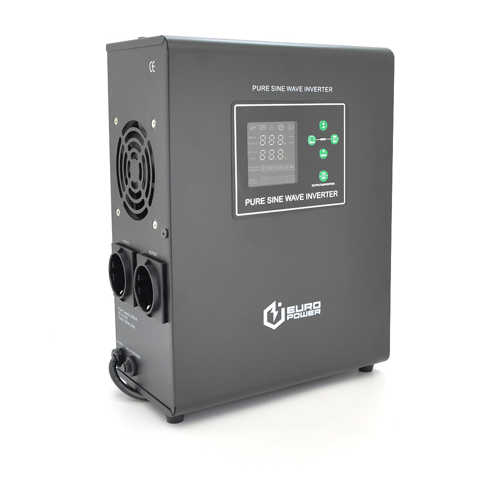 ДБЖ з правильною синусоїдою Europower EPWM-MPS-2000/24(1400 Вт) 5/10/15/20/30А, під зовнішню АКБ 24В(AGM/GEL/LFP ), кріплення на