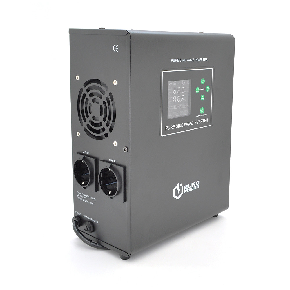 ДБЖ з правильною синусоїдою Europower EPWM-MPS-1500/24 (1050 Вт) 5/10/15/20А, під зовнішню АКБ 24В (AGM/GEL/LFP), кріплення на