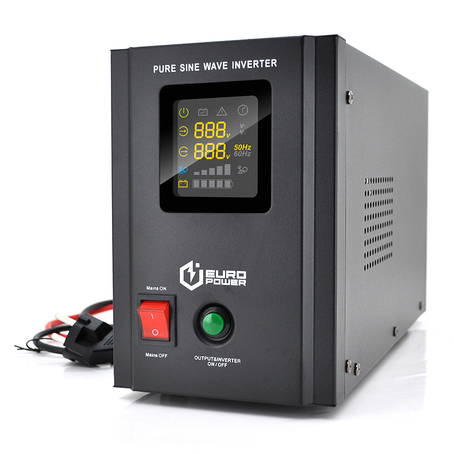 ДБЖ з правильною синусоїдою Europower PSW-EPB1500TW24 (1050 Вт) 10/20А, під зовнішню АКБ 24В (415*208*283) 8,95 кг (346*145*220),