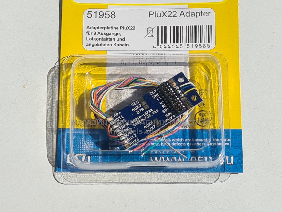 Плата адаптера PluX22 для 9 виходiв, роз'єм plux 22, масштаб 1:87, H0, фото 1