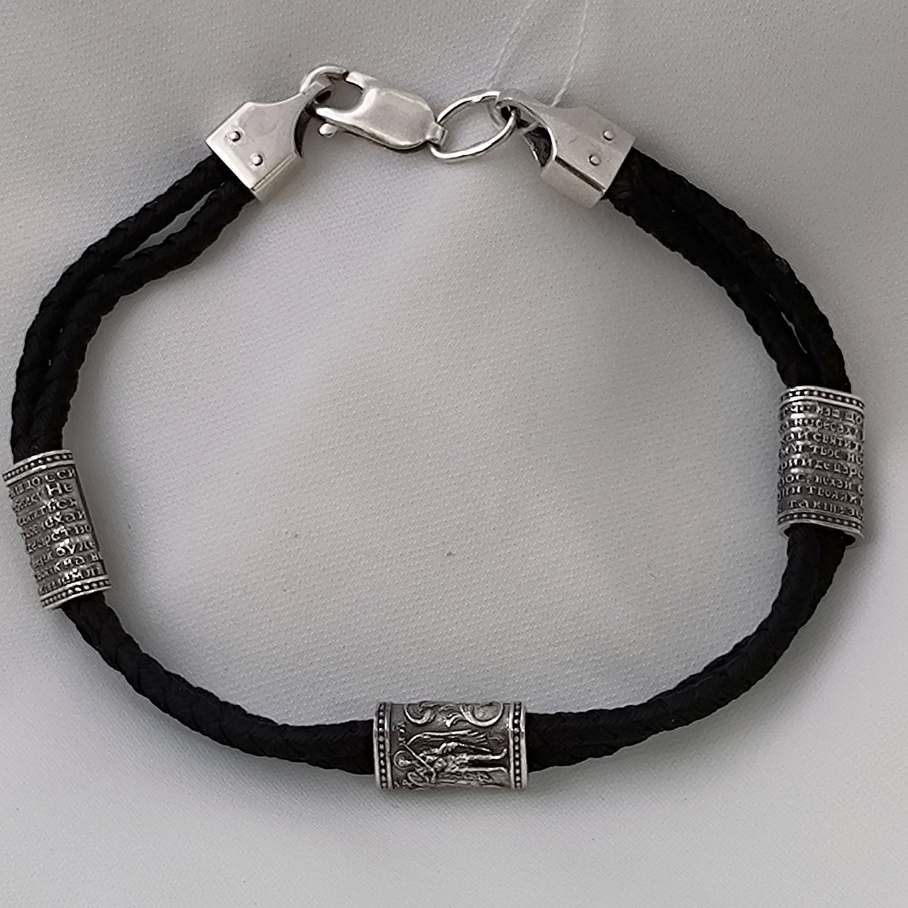 Срібний браслет 925 проби з текстильною вставкою