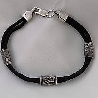 Срібний браслет 925 проби з текстильною вставкою