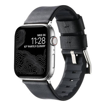 Ремінець для Apple Watch Leather+Silicone 42/44/45/49 mm Black Silver