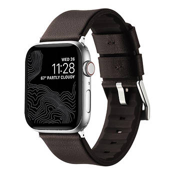 Ремінець для Apple Watch Leather+Silicone 42/44/45/49 mm Coffe Silver