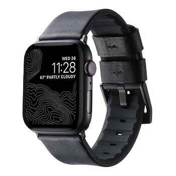 Ремінець для Apple Watch Leather+Silicone 42/44/45/49 mm Black Black
