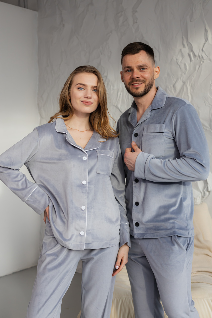 Домашній костюм Піжама жіноча ВЕЛЮРОВА на гудзиках сорочка і штани СІРИЙ BRAND 200214, фото 1