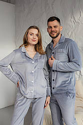 Домашній костюм Піжама жіноча ВЕЛЮРОВА на гудзиках сорочка і штани СІРИЙ BRAND 200214