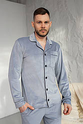 Домашній костюм Піжама чоловіча ВЕЛЮР сорочка і штани СІРИЙ 201134