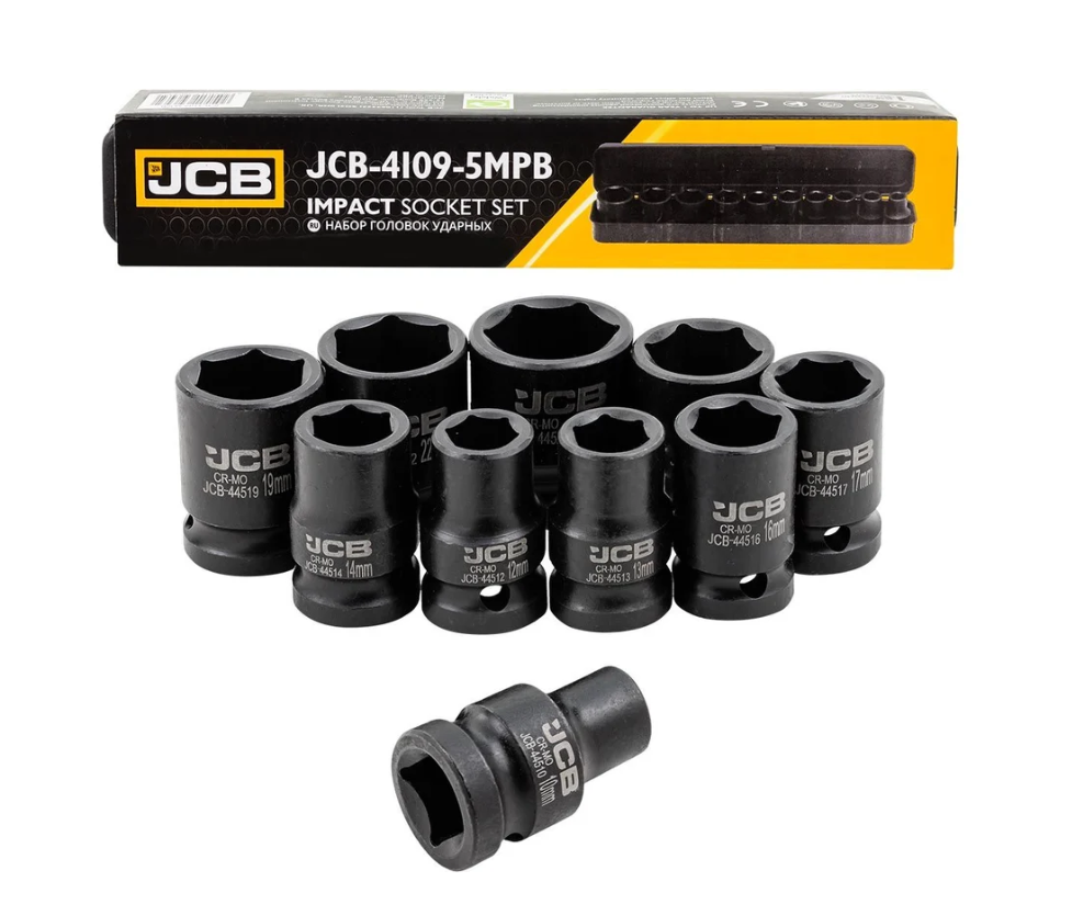 Набір головок ударних в металевому кейсі 10 од. 1/2'' (6-гр.) (10-24 мм) JCB Tools JCB-4109-5MPB, фото 1