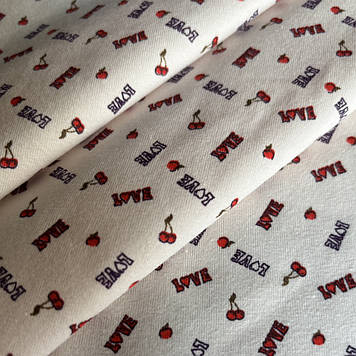 Кулір стрейч трикотажний преміум якості з принтом вишеньки