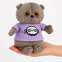 М’яка іграшка Кіт Басик 24 см у фіолетовій футболці — плюшевий вислоухий котик, арт. 98755-92, фото 7