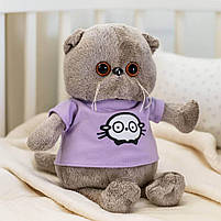 М’яка іграшка Кіт Басик 24 см у фіолетовій футболці — плюшевий вислоухий котик, арт. 98755-92, фото 8