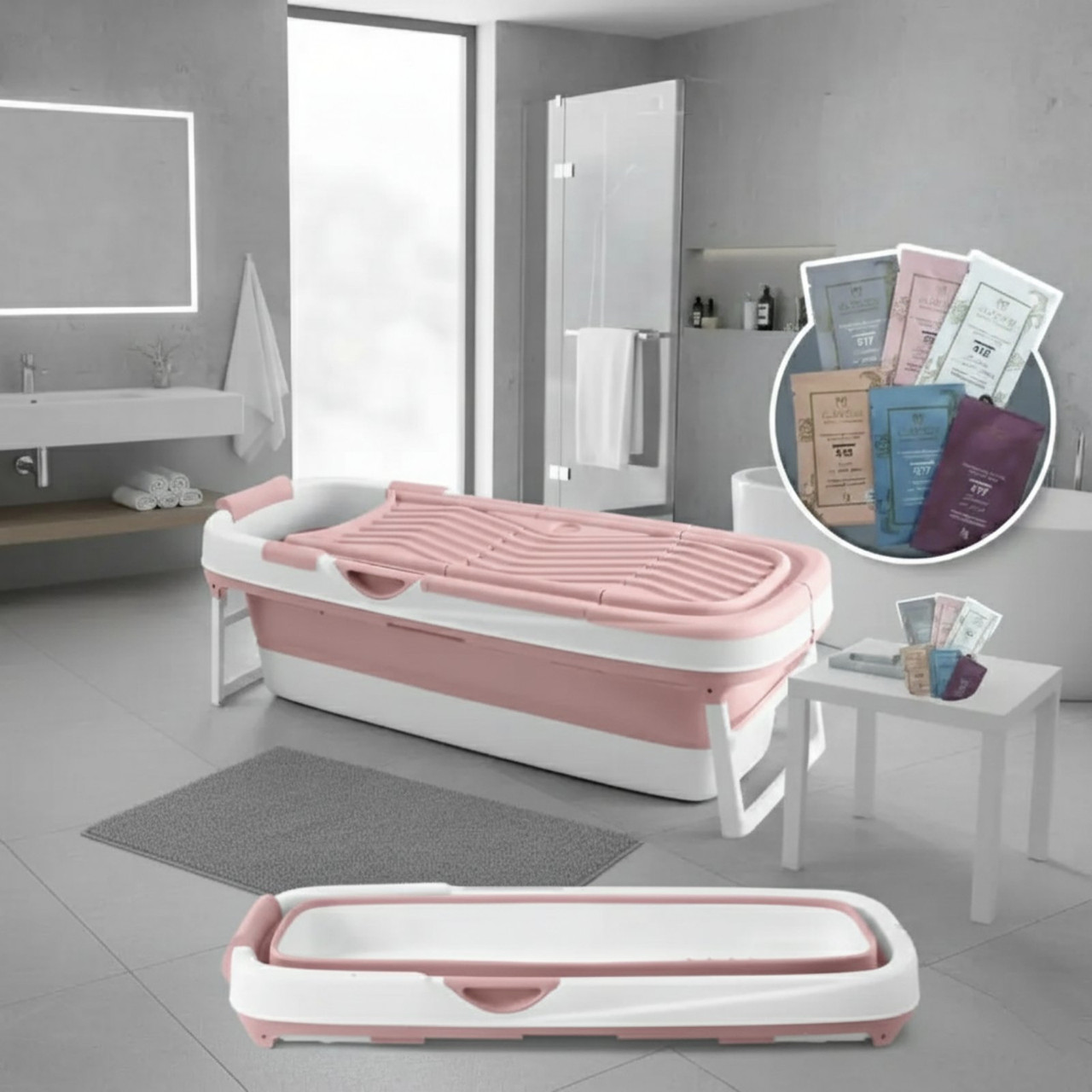 Складана силіконова пластикова портативна ванна GOMEDIA Home SPA 152 х 60 см 290 л, фото 1