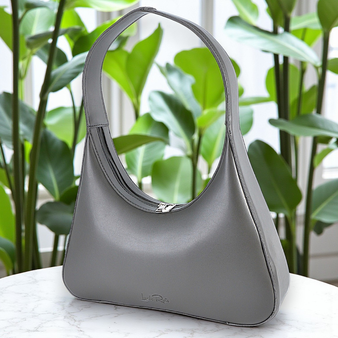 Жіноча сумка багет на плече графіт маленька сумочка з екошкіри, фото 1