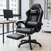 Крісло комп'ютерне геймерське з підставкою для ніг Bonro B-945 чорне екошкіра для офісу будинку школяра підлітка, фото 4