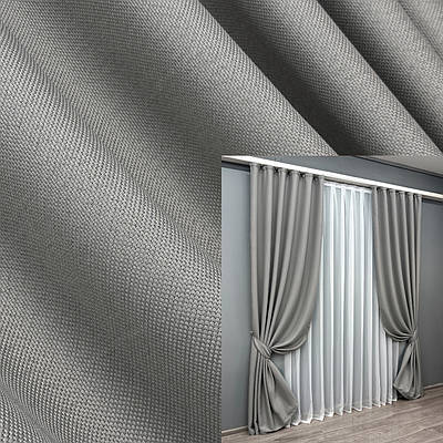 Комплект штор (2шт. 1,5х2,7м.) льон-блекаут рогожка, колекція "Льон Мішковина". Колір світло-сірий. Код 867ш 30-665