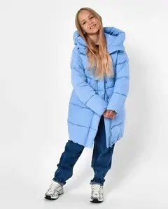 Зимова куртка для дівчинки дитяча пуховик стьобана довга з капюшоном блакитна