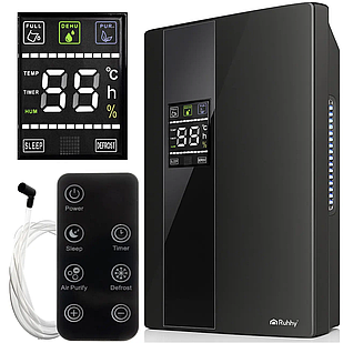 Осушувач та очищувач повітря RUHHY 2в1, 650 мл/добу, бак 2000 мл, до 30 м², 90 Вт, чорний, з пультом