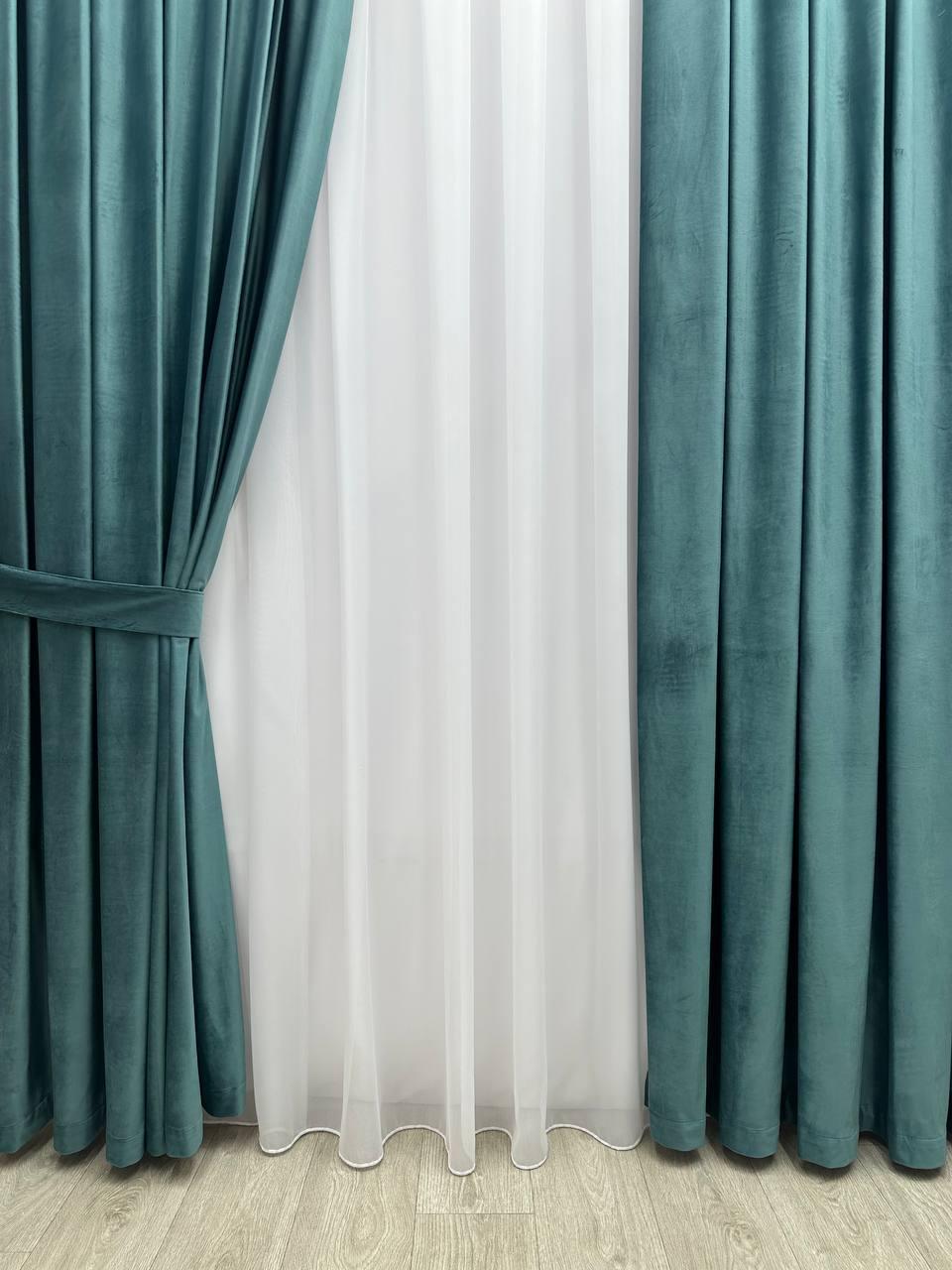Оксамитові(велюрові) однотонні штори турецької якості. Колір: темно бірюзовий, фото 1
