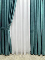 Оксамитові(велюрові) однотонні штори турецької якості. Колір: темно бірюзовий