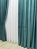 Оксамитові(велюрові) однотонні штори турецької якості. Колір: темно бірюзовий, фото 3