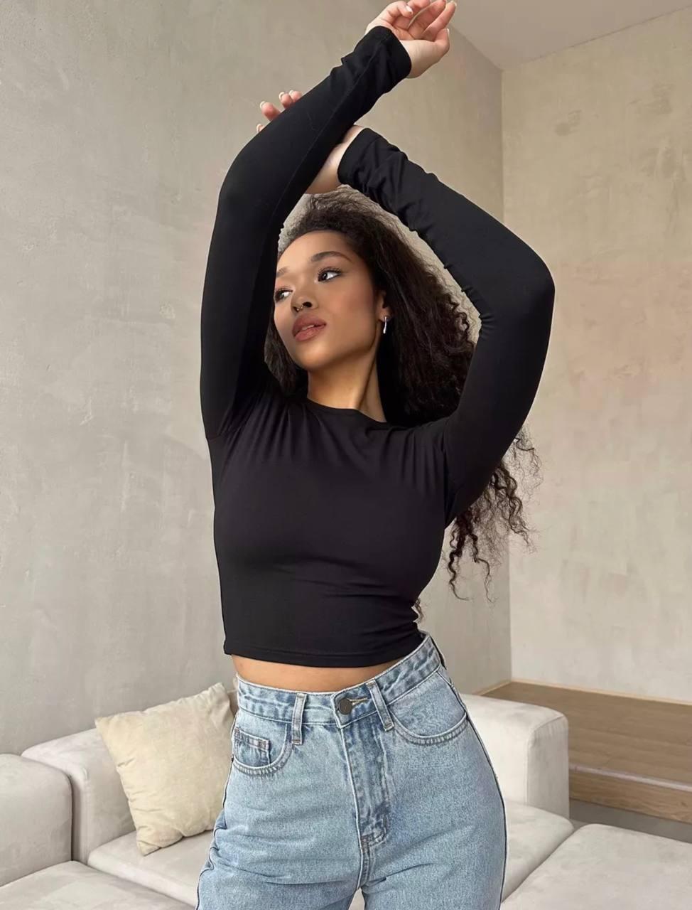 Базовий кроп топ із мікродайвінгу Модель: 824-1508 Колір : білий, графіт, чорний, шоколад, фото 1