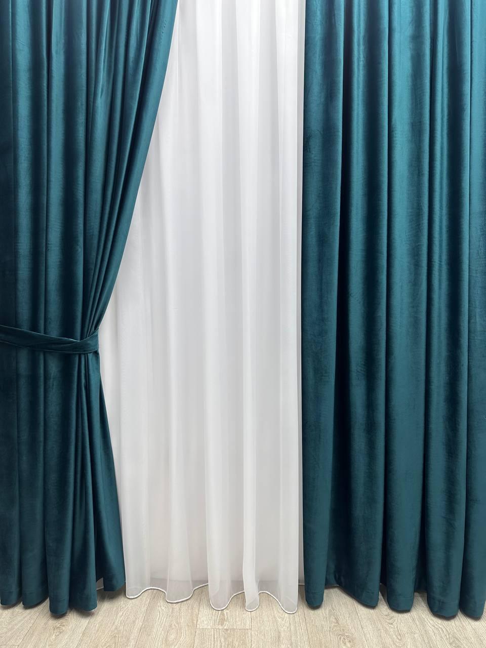 Оксамитові(велюрові) однотонні штори турецької якості. Колір: смарагдовий, фото 1