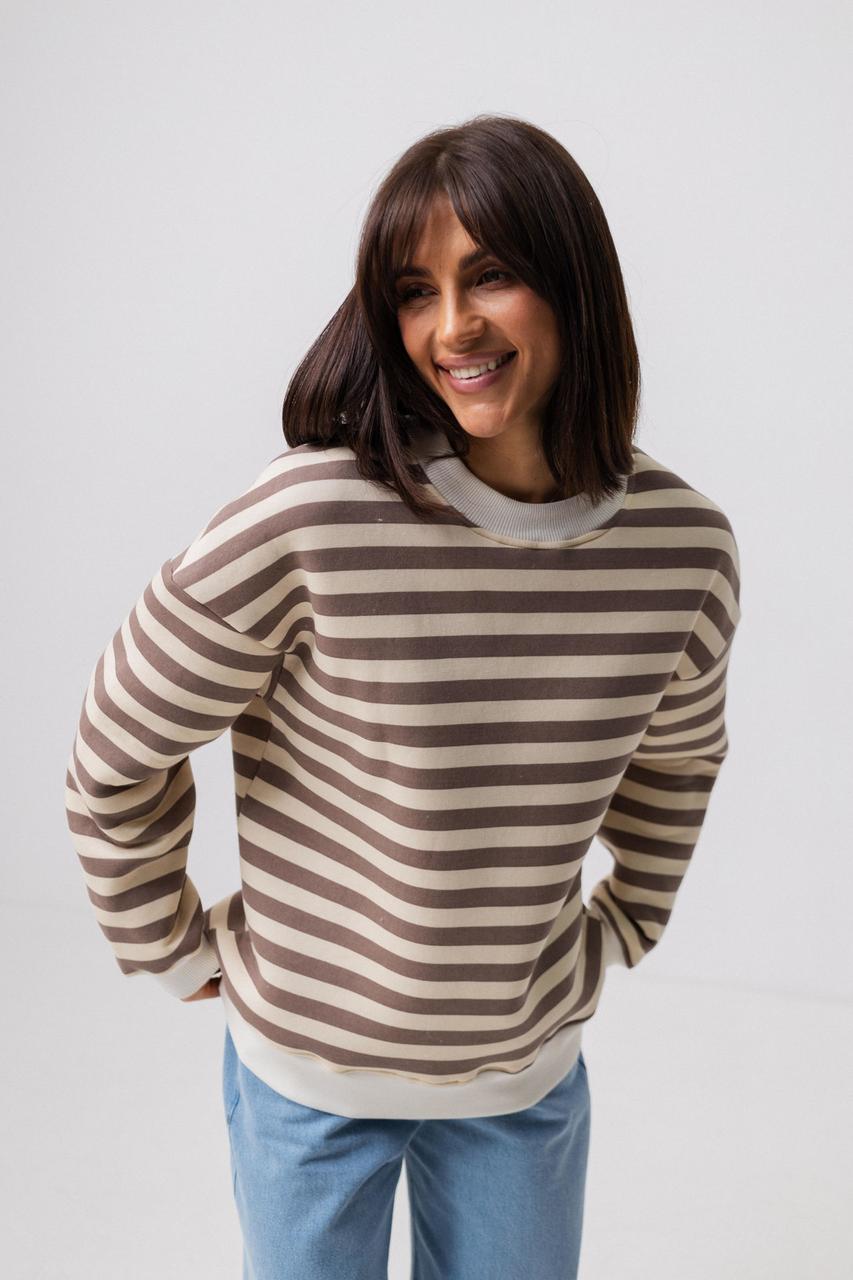 Кофта жіноча світшот на флісі смужка  мокко, фото 1