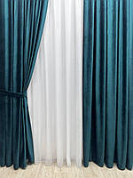 Оксамитові(велюрові) однотонні штори турецької якості. Колір: смарагдовий