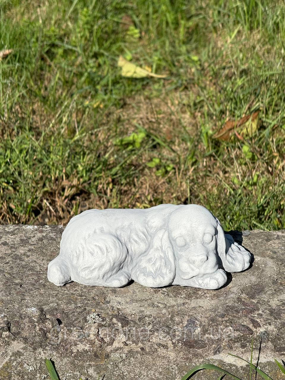 Декоративна садова собачка з арт-бетону, бетонний песик для декору, фігурка маленької собаки 6 см, фото 1