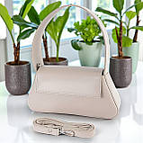 Жіночий клатч сумка через плече бежева маленька сумочка з плечовим ременем з екошкіри, фото 4