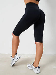 Шорти велосипедки жіночі з ліфтинг та пуш ап ефектом еластичні з високою посадкою в рубчик велотреки спортивні чорні S