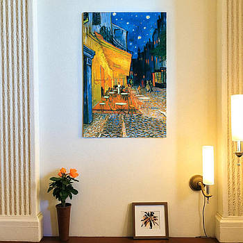 Картина репродукція Ван Гог «Нічна тераса кафе» 60x40 см, фотодрук на полотні, настінний декор у сучасний інтер’єр