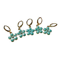 Маркери-шпильки для в'язання Квітки-бірюзові, металеві, набір 5шт