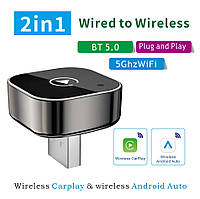 Бездротовий адаптер Pionray 2 в 1 для CarPlay та Android Auto, 5 ГГц WiFi Type-C/USB Plug Play CarPlay Wir