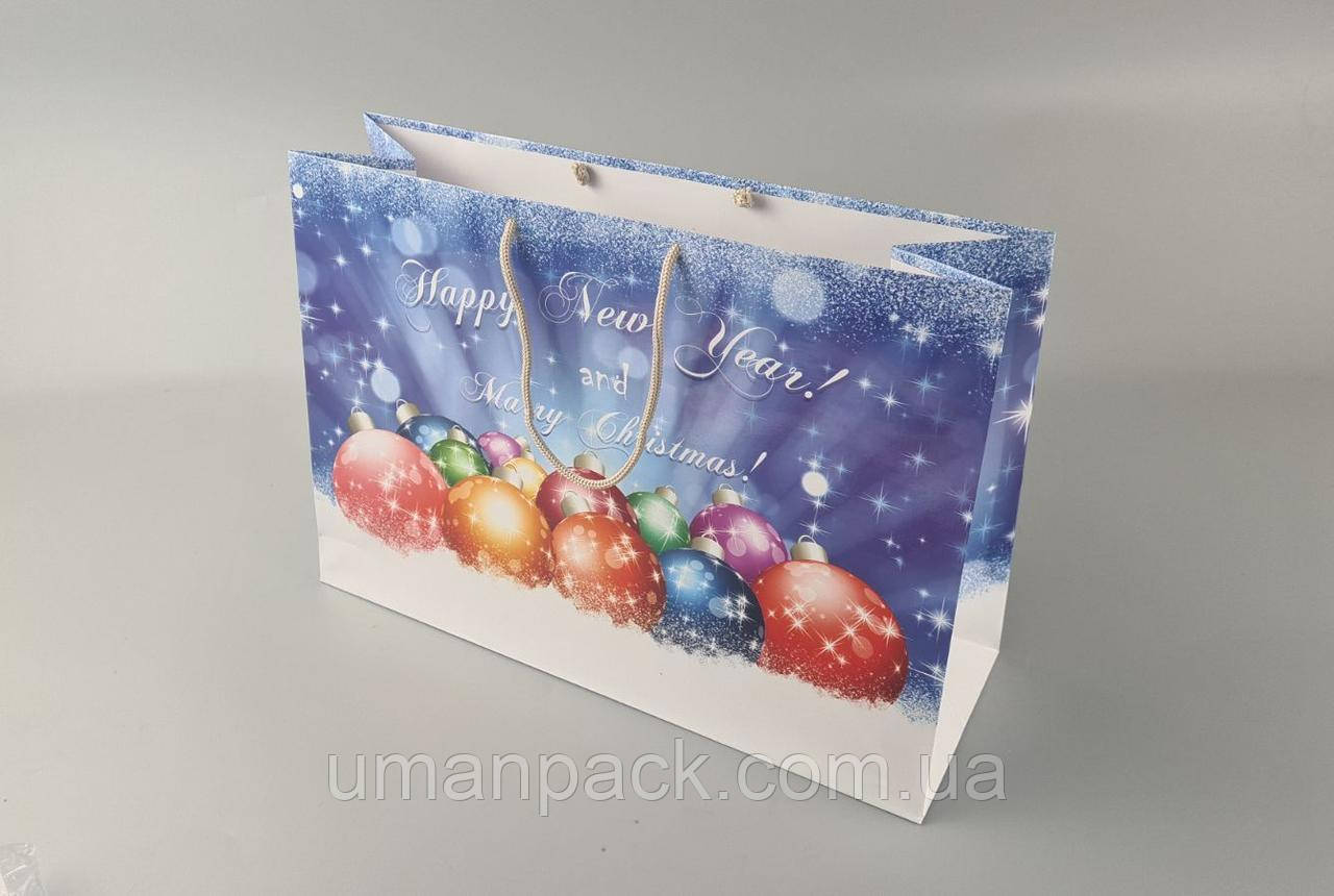 Паперовий Подарунковий Пакет Новорічний горизонтальний 36/22/10 (12 шт.)