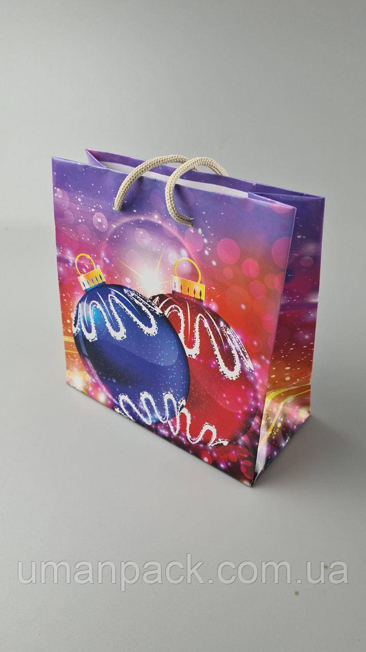 Паперовий Подарунковий Пакет Новорічний 16/16/8-025 (12 шт), фото 1