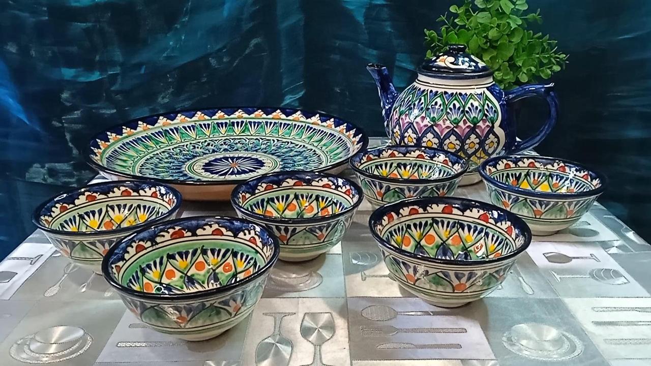 Керамічний чайний сервіз Ріштан, Узбекістан, фото 1