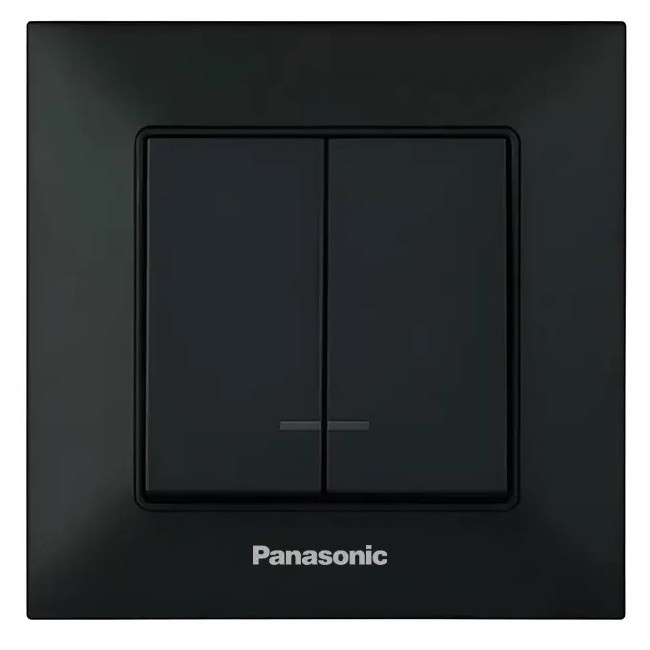 Вимикач 2 кл.  з підсвіткою чорний Panasonic Arkedia Slim, фото 1