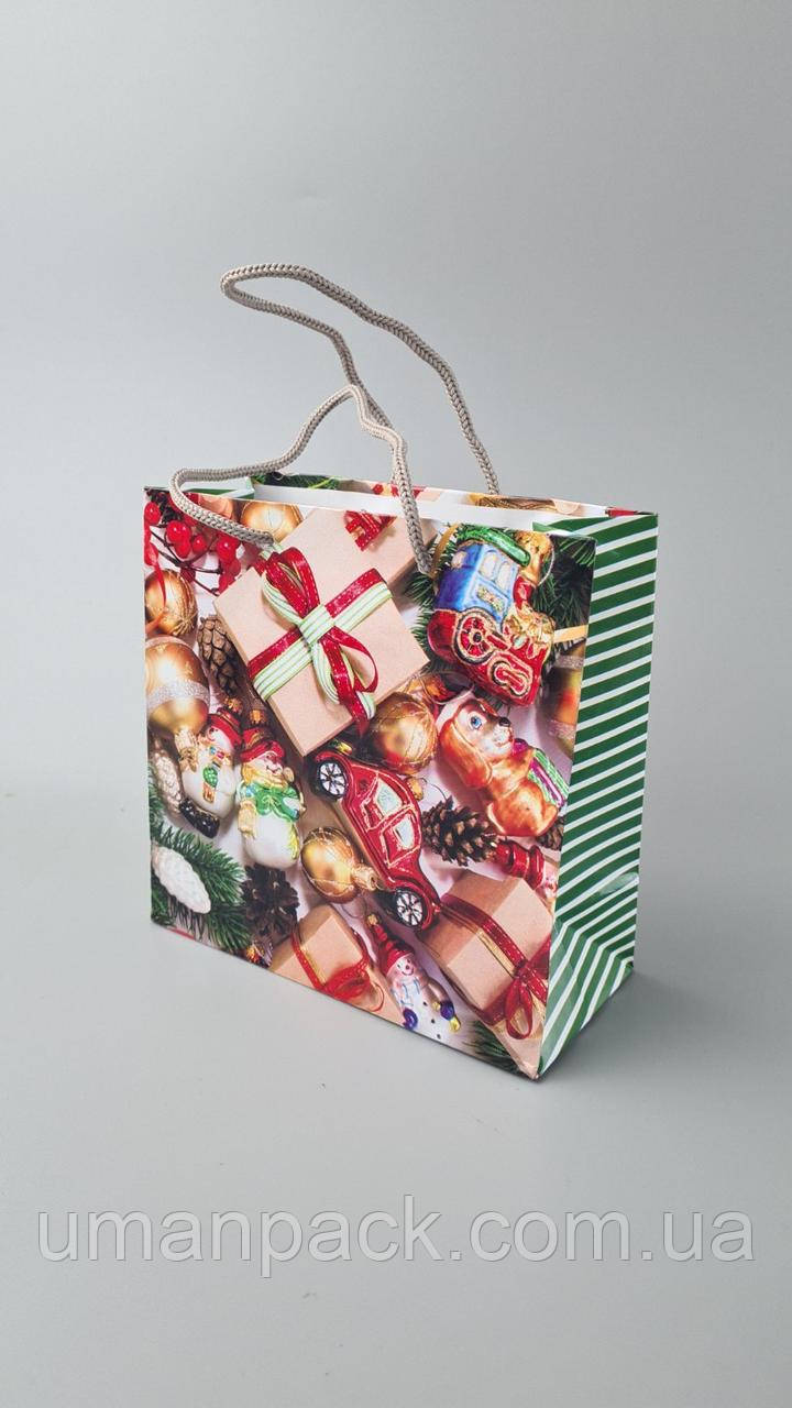 Паперовий Подарунковий Пакет Новорічний 16/16/8-026 (12 шт), фото 1