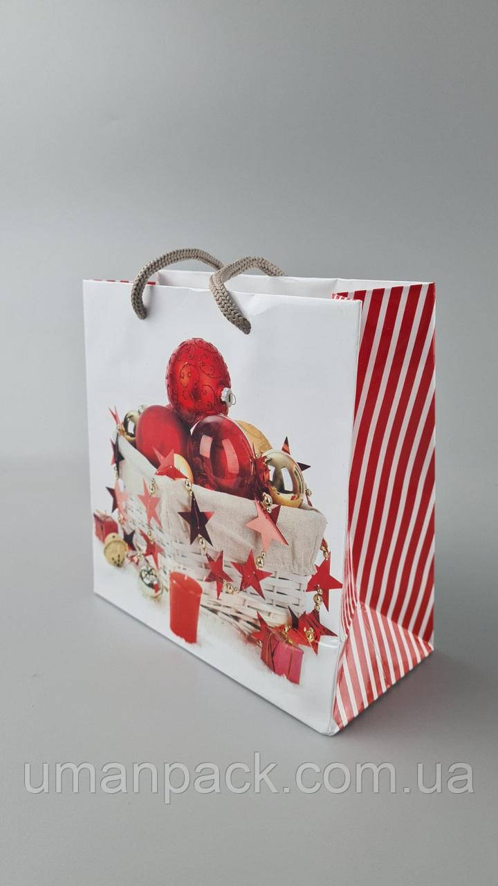 Паперовий Подарунковий Пакет Новорічний 16/16/8-028 (12 шт)