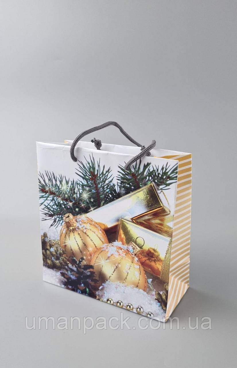 Паперовий Подарунковий Пакет Новорічний 16/16/8-029 (12 шт)